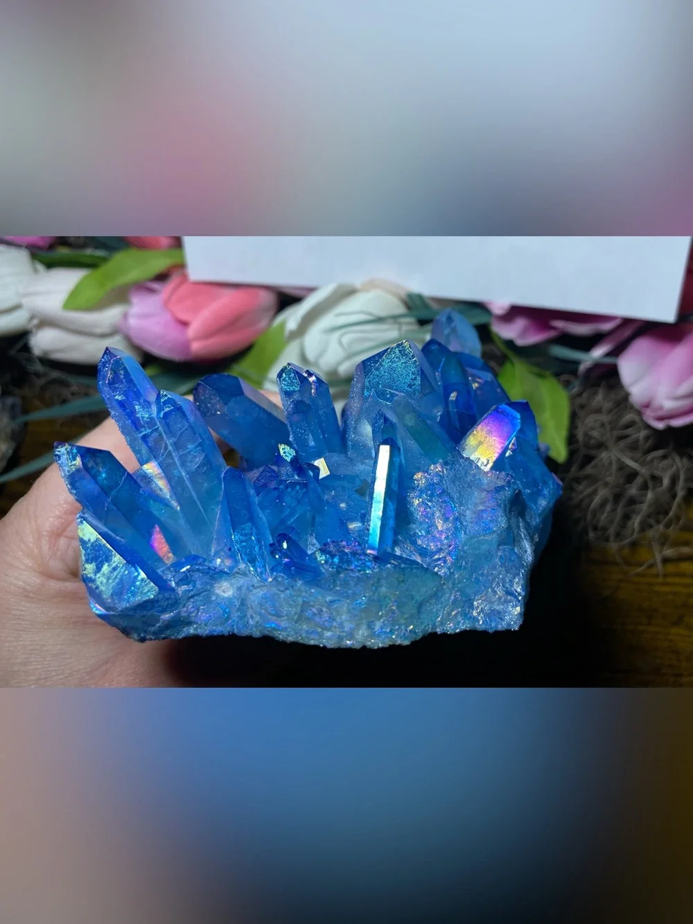 Large Aura Blue Quartz Points Cluster